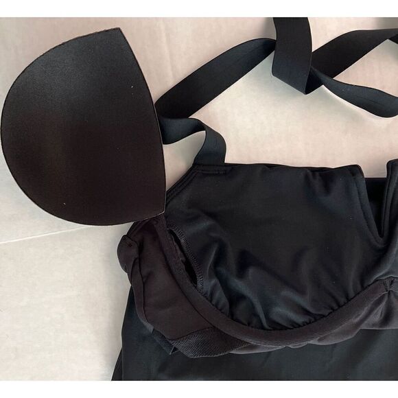Athleta Square Neck V 1-Piece Swimsuit Underwire Bra Sz 36 B/C Black Medium - Picture 9 of 14